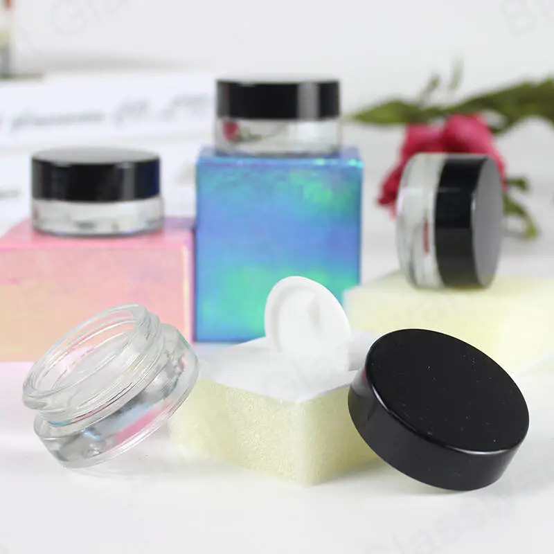 mini 5g eco-friendly packaging eye cream container clear glass cosmetic jars with black lid