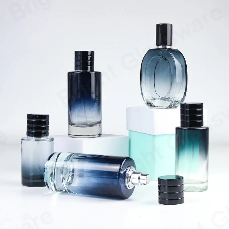 high end cylinder shaped empty atomizer perfume bottles set glass perfume bottle with magnetic cap black