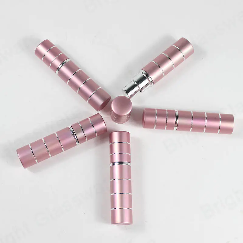 mini round 5ml 10ml pink twist up metal aluminium spray bottle empty refillable perfume atomizer bottle