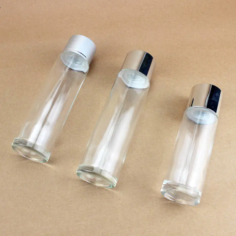 100ml 150ml empty clear glass lotion bottle with silver cap for skin care cosmetic 