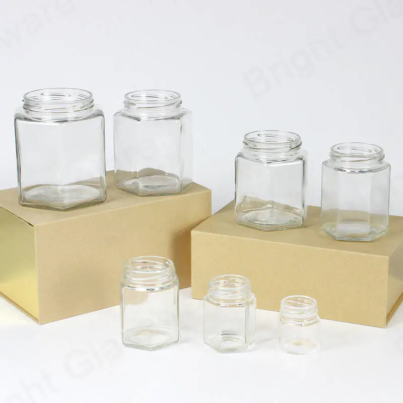 12oz 8oz 2oz food grade clear honey glass jar hexagon glass container for sale 