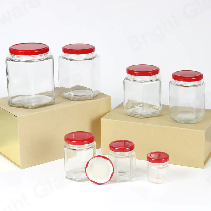 12oz 8oz 2oz food grade clear honey glass jar hexagon glass container for sale 