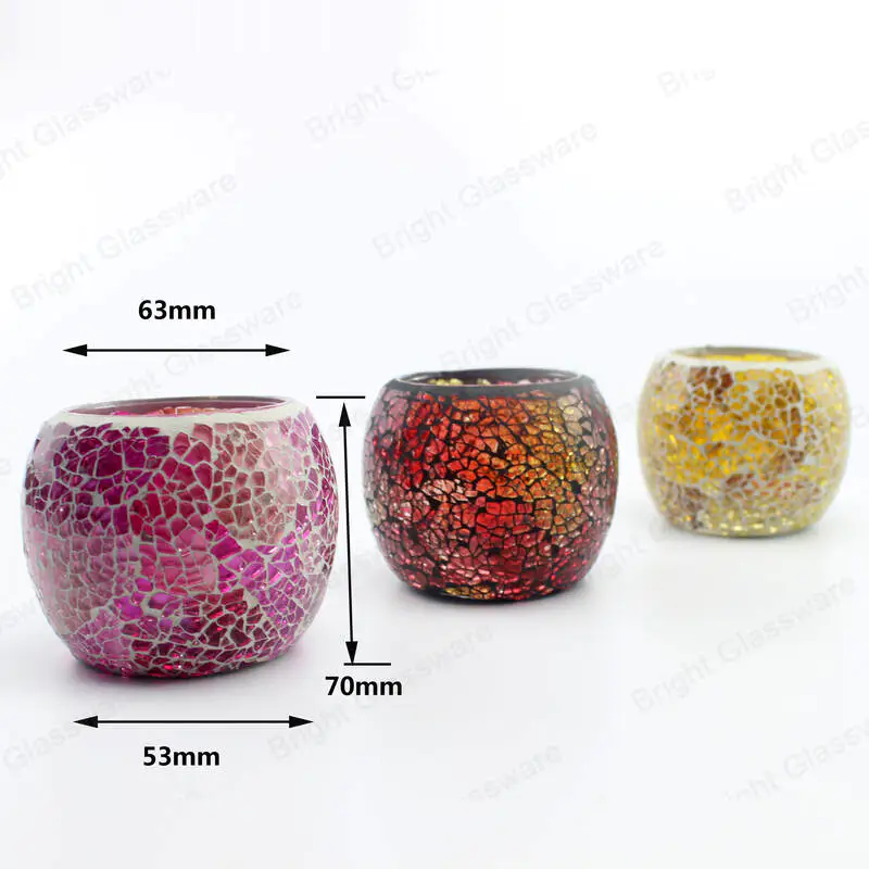 unique mixed color romantic European style glass candle holder ball shape mosaic candle jars wholesale for wedding and home