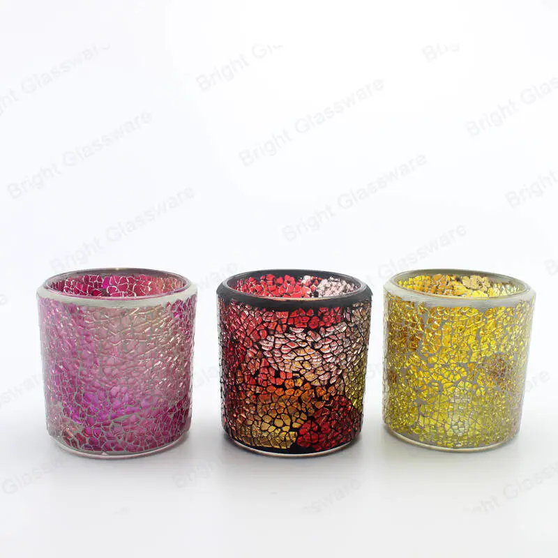 diy красочный ручной работы цилиндр чайный свет обетный мозаичный стеклянный подсвечник для продажи