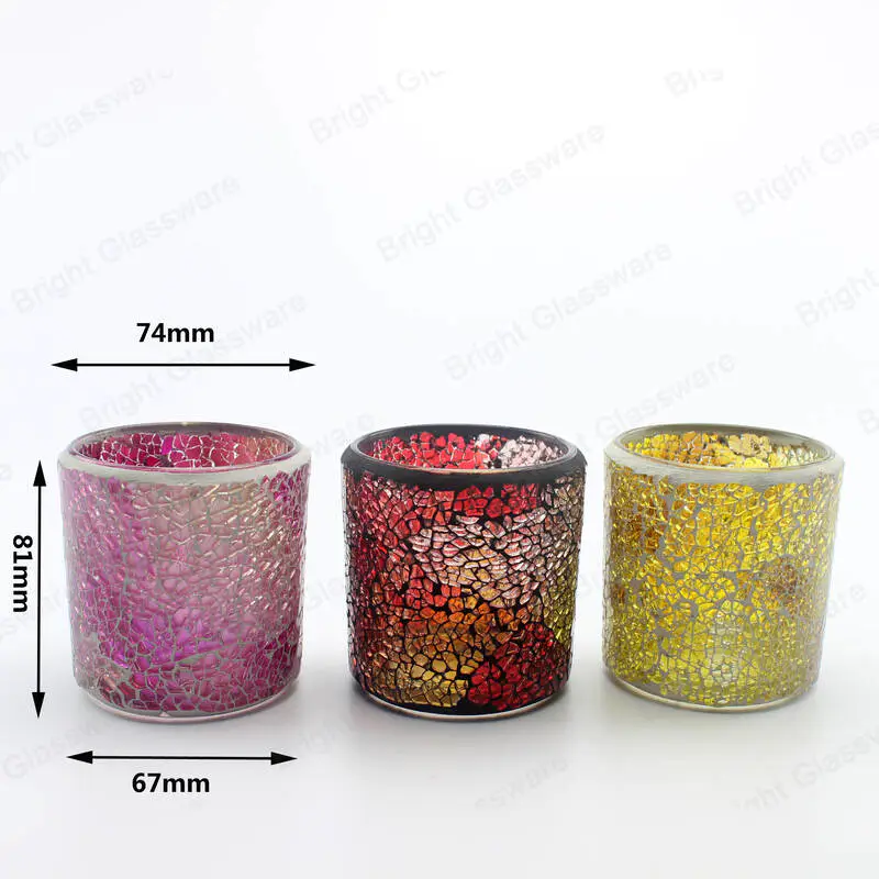 diy colorful handmade cylinder tealight votive mosaic glass candle holder for sale