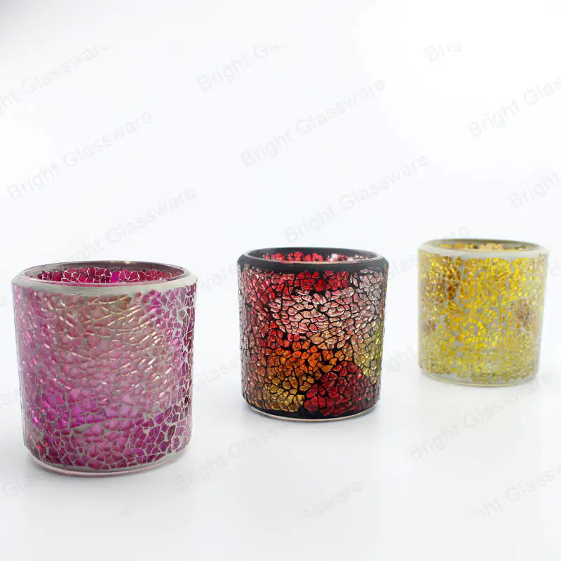 diy colorful handmade cylinder tealight votive mosaic glass candle holder for sale