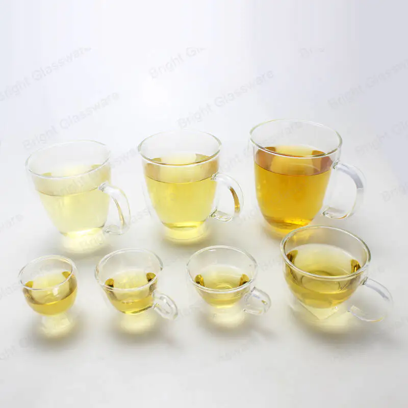 手吹きクリスタル二重壁ガラスホットドリンク/紅茶/水マグ高ホウケイ酸ガラスコーヒーカップ