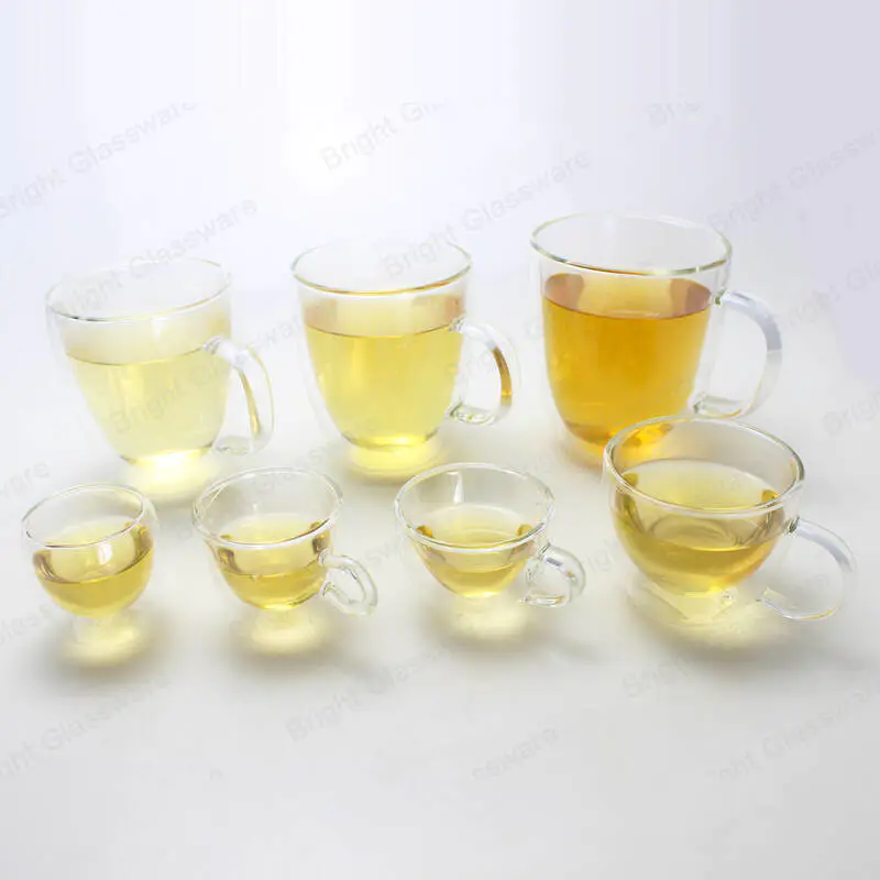 Cristal soplado a mano de vidrio de doble pared bebidas calientes / té / taza de agua taza de café de vidrio de borosilicato alto