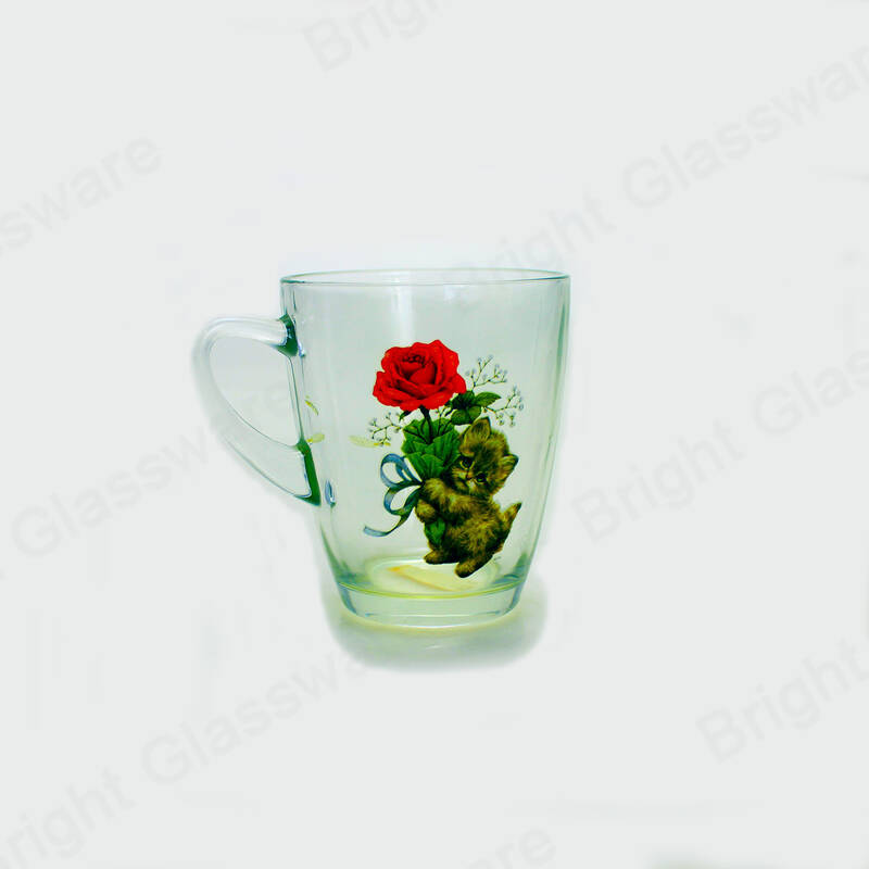 OEM Printing transparent water drinking tumbler glass mug with handle