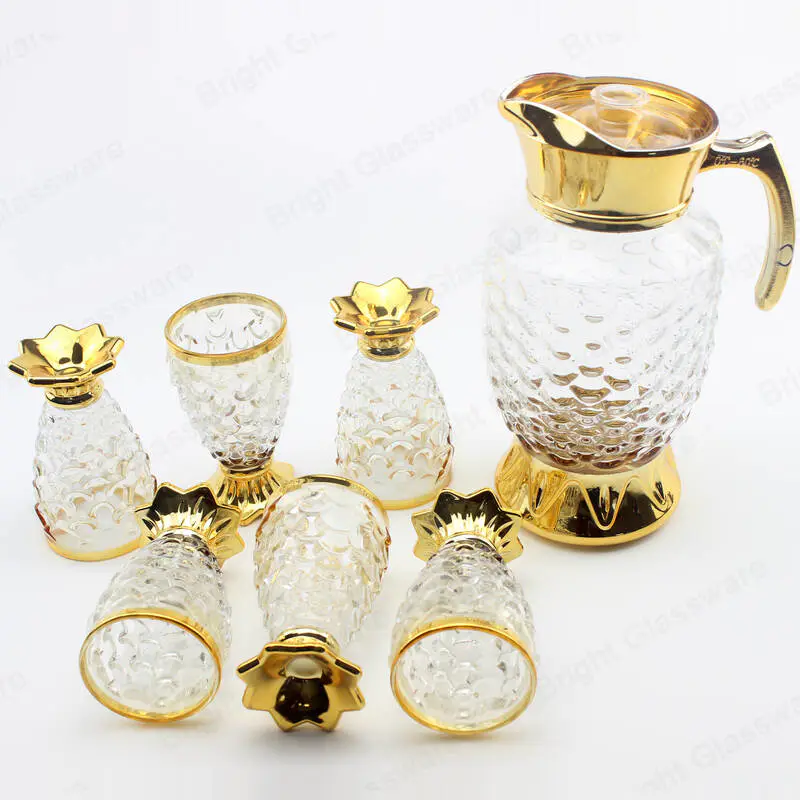 luxury fish scale shape 7PCS drinking glass water jug set glass fruit juice pitcher with 6 cups set