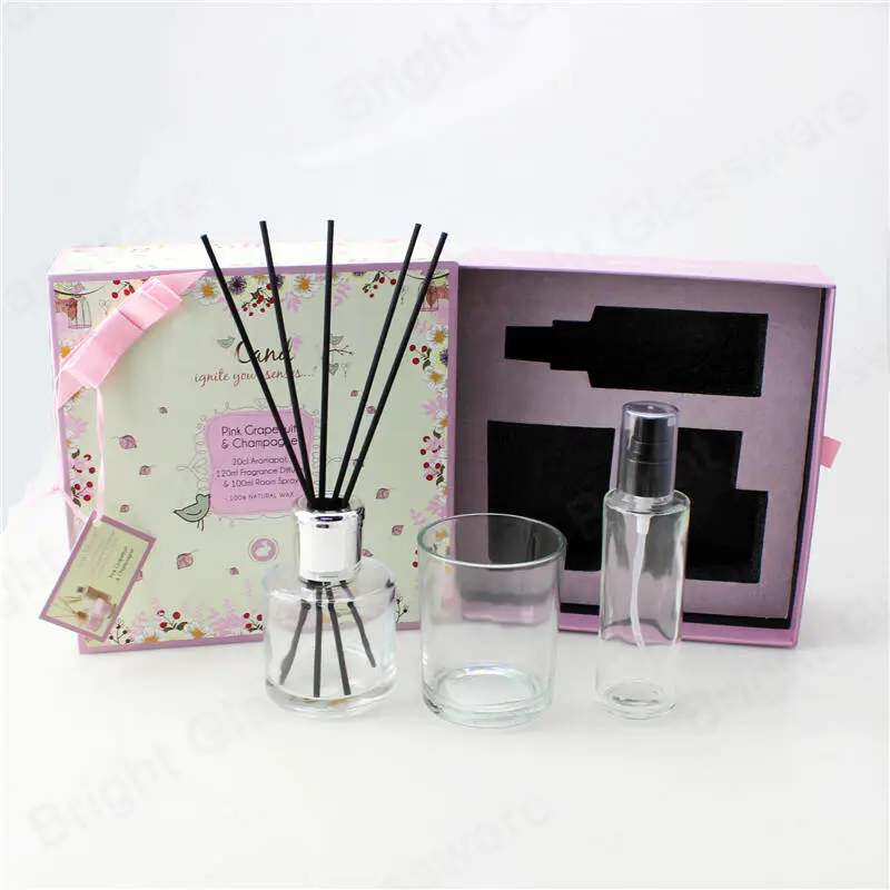 candle and diffuser gift sets essential oil room fragrance reed diffuser bottle with luxury packaging gift box  