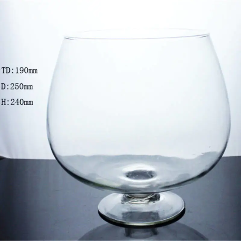 cheap large round fish bowl glass with stem for home decoration 