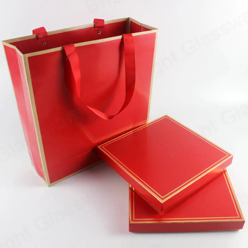 カスタム高品質中国風赤い段ボール茶ギフトボックス茶包装箱紙袋付き
