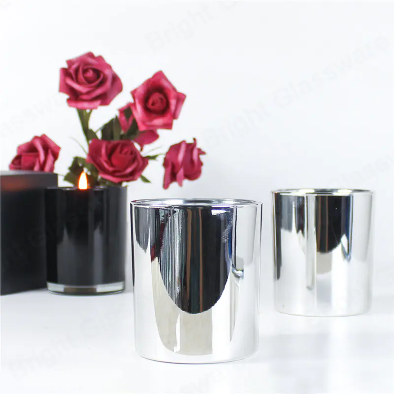 frascos de velas de plata brillante galvanizados al por mayor para la decoración del hogar