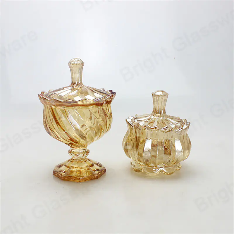 luxury clear and golden glass sweet sugar storage jar crystal glass candy pot