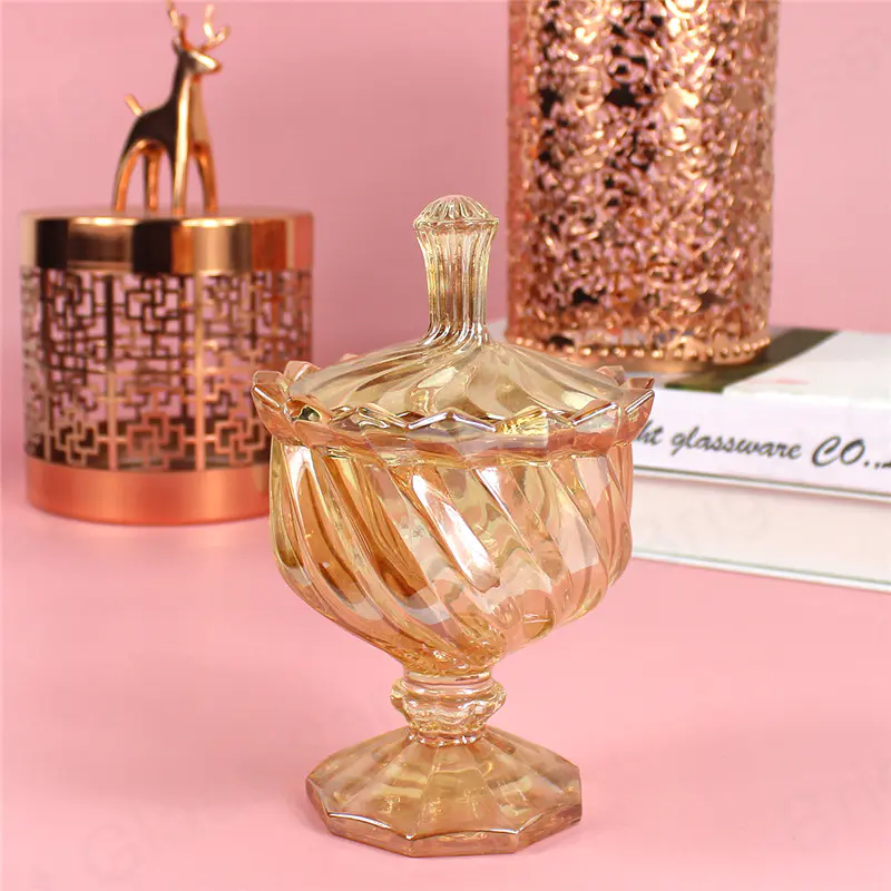 luxury clear and golden glass sweet sugar storage jar crystal glass candy pot