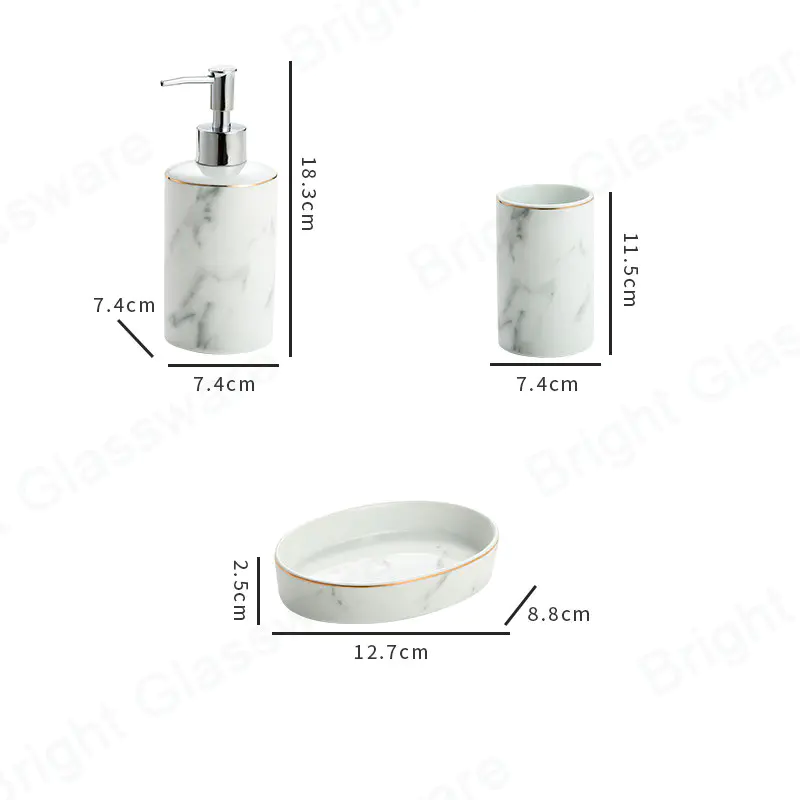 Los accesorios de porcelana para el hogar más vendidos efecto mármol 4 Pcs juego de baño de cerámica