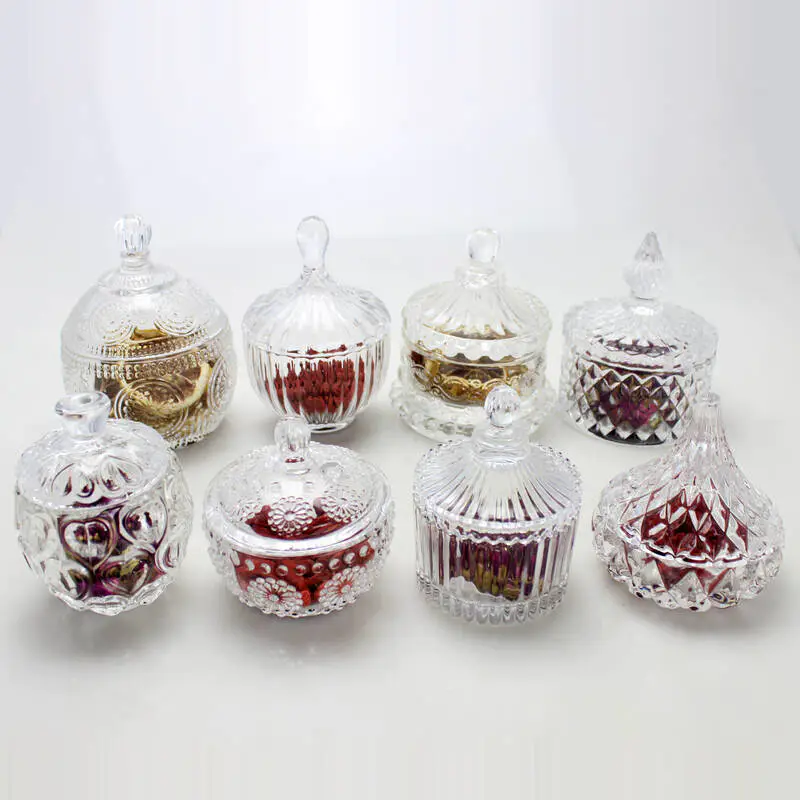 ミニクリアキャンディージャーは、クリスマスの装飾のための蓋付きガラスキャンディーボウルを設定します