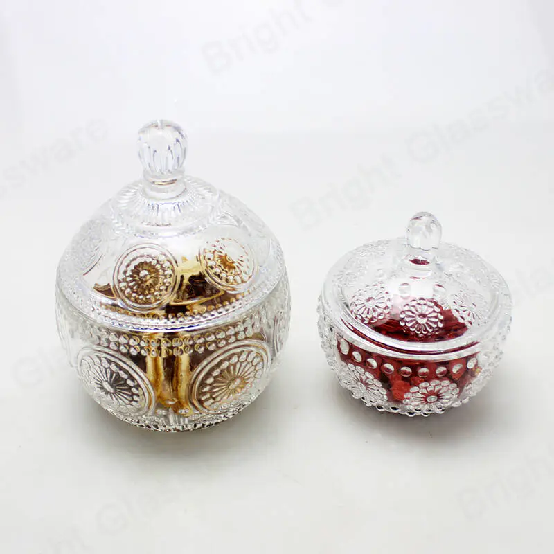 small crystal clear snack package jar glass candy dish with lid for wedding gift
