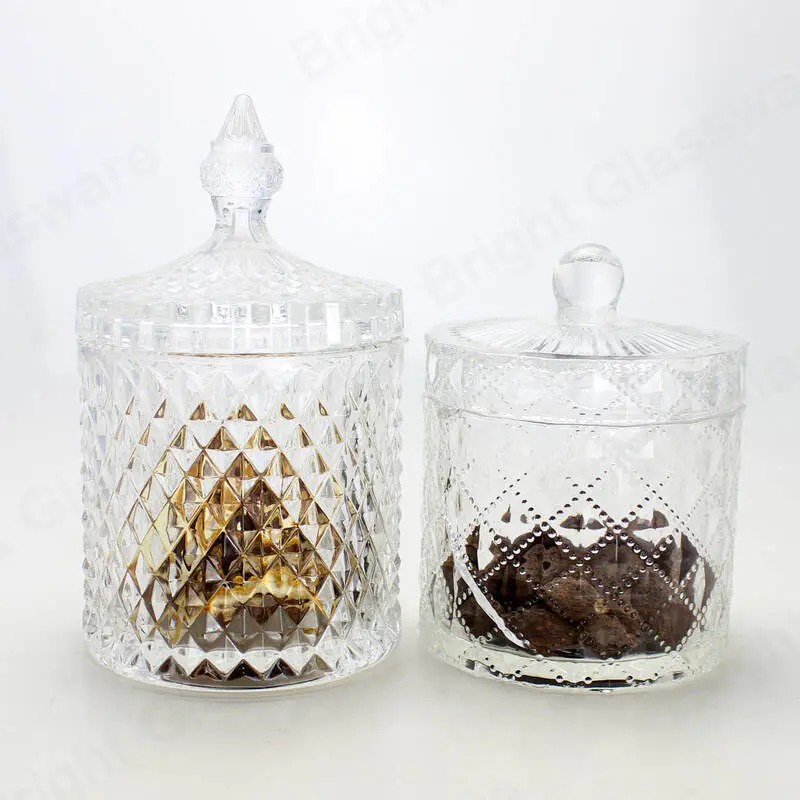 vintage crystal diamond diamond candy bowl dragee biscuit package glass jars with dome lid