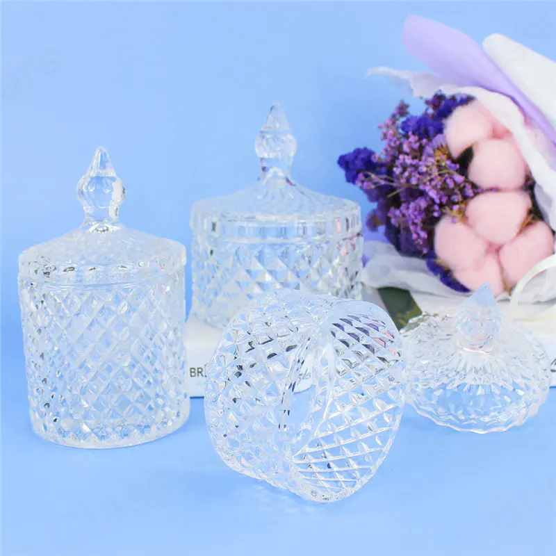 Vintage Crystal Diamond Diamond Candy Bowl Paquete de galletas de gragea frascos de vidrio con tapa de cúpula