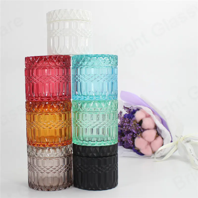 الجملة قطع الماس الزجاج تخزين جرة متعددة الألوان الزجاج حلوى الجرار مع غطاء مسطح