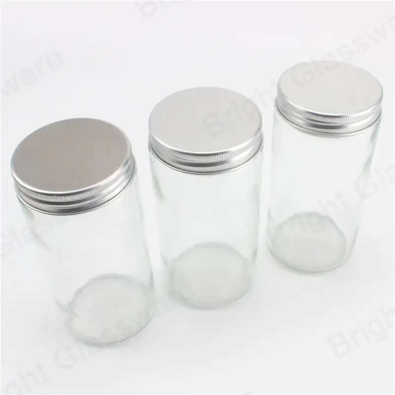 jam honey beans snacks airtight transparent glass storage bottle cylinder mason jar with aluminum screw cap lid 