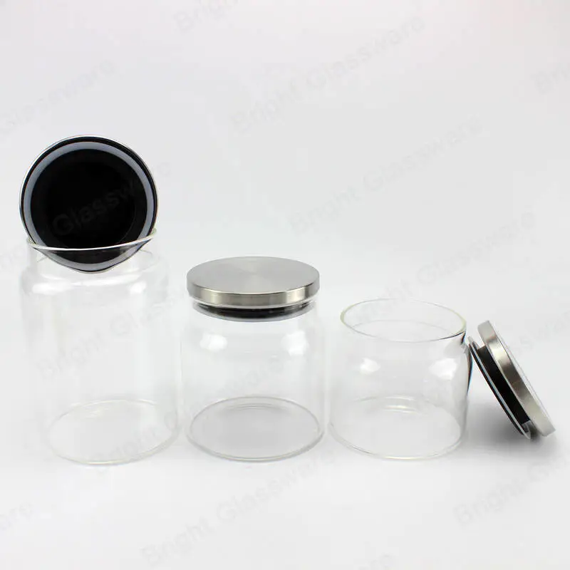 frascos de almacenamiento herméticos de vidrio de borosilicato alto de boca ancha con tapa de junta de goma a prueba de fugas