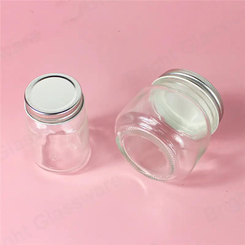 250ml 120ml透明广口玻璃罐头罐，带银盖，用于食品储存果酱果冻