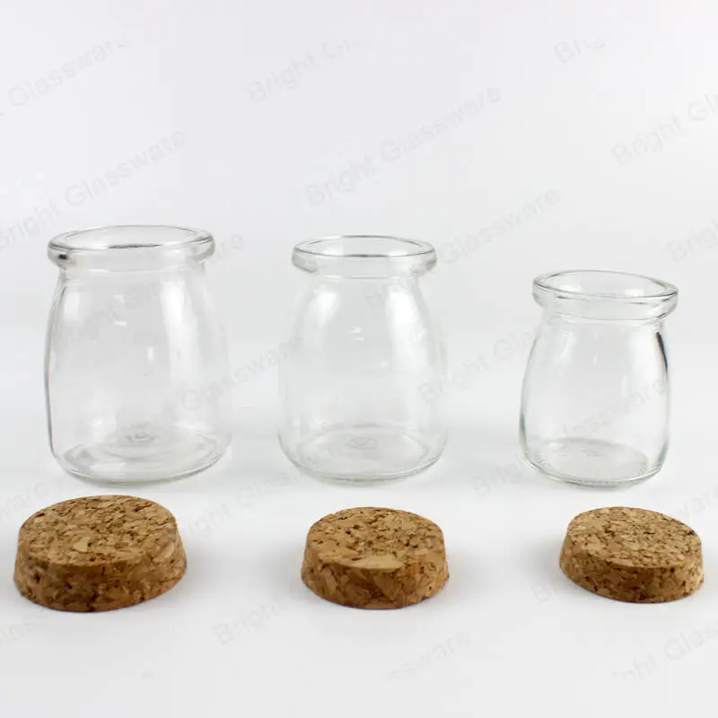 Recipientes de almacenamiento de yogur de grado alimenticio frascos de vidrio transparente para alimentos con tapas de corcho