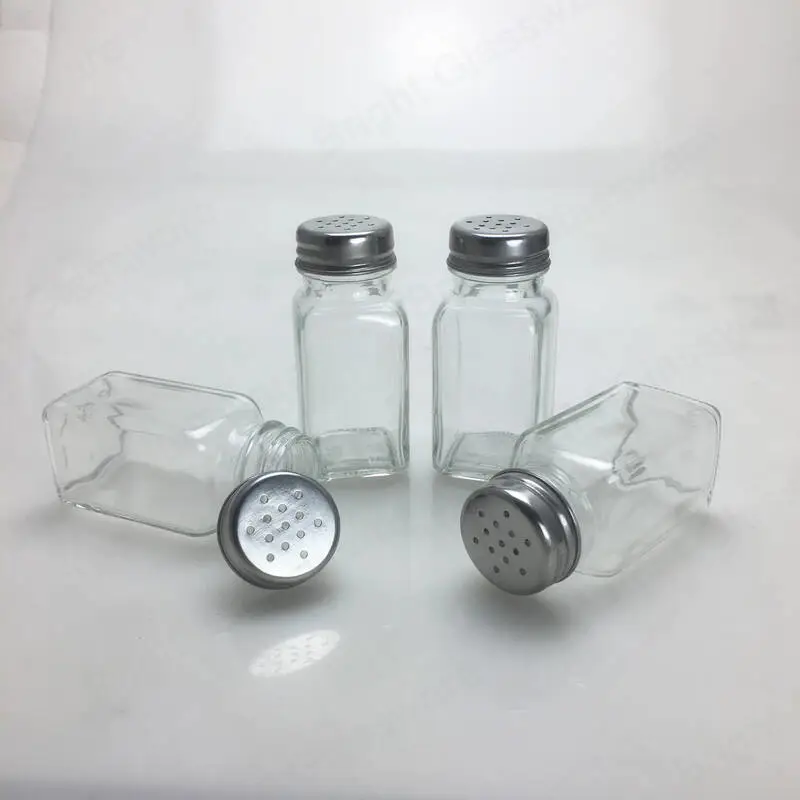 مربع الزجاج الملح والفلفل الهزازات التوابل جرة الزجاج زجاجة مجموعة البهارات مع غطاء معدني