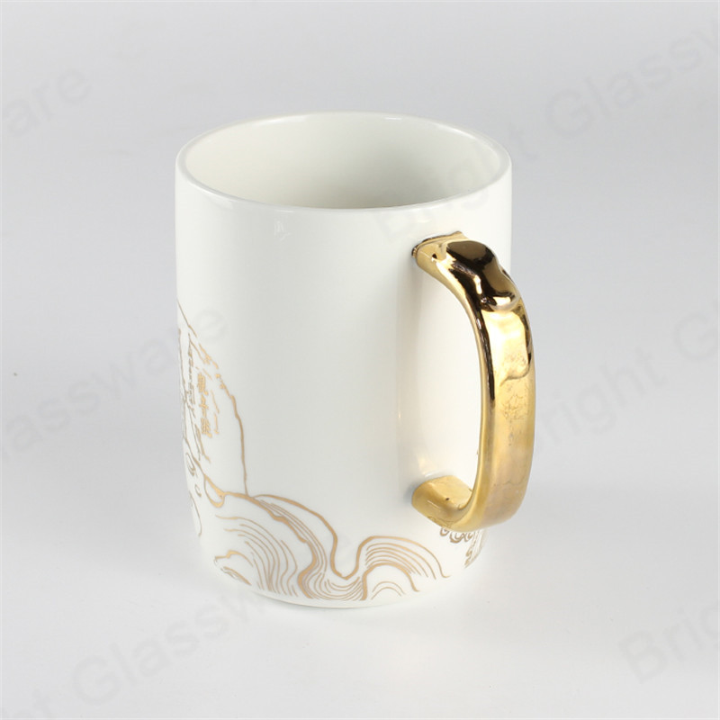 custom printing logo porcelain breakfast milk 300ml ceramic tumbler ceramic mug with gold handle