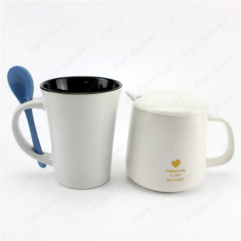 Regalo promocional tazas de café taza de cerámica con cuchara en el mango