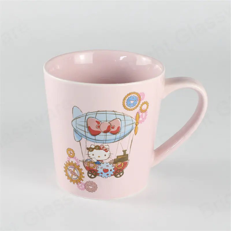 China supplier printing kitty cat porcelain cup pink ceramic mug for Christmas gift