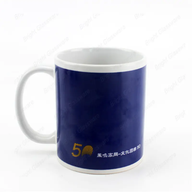 Diseño de calcomanía personalizada Logotipo azul liso Sublimación taza de café de cerámica