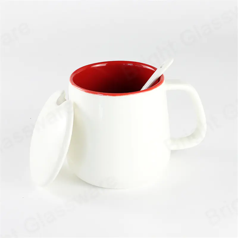 custom print inner color modern european style afternoon tea sublimation mug ceramic coffee cups with spoon and lid set