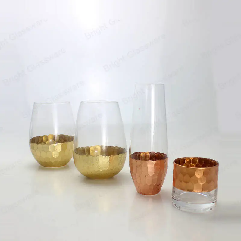 طاولة طعام أوروبية زخرفية زجاجية صغيرة الزهور إناء واضح اسطوانة الزجاج شمعة زهرية مع أسفل مطلي بالذهب الوردي