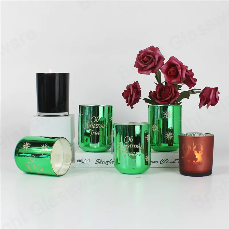 popular artículo navideño copo de nieve diseño verde perfumado vidrio velas jarra para regalo de decoración del hogar