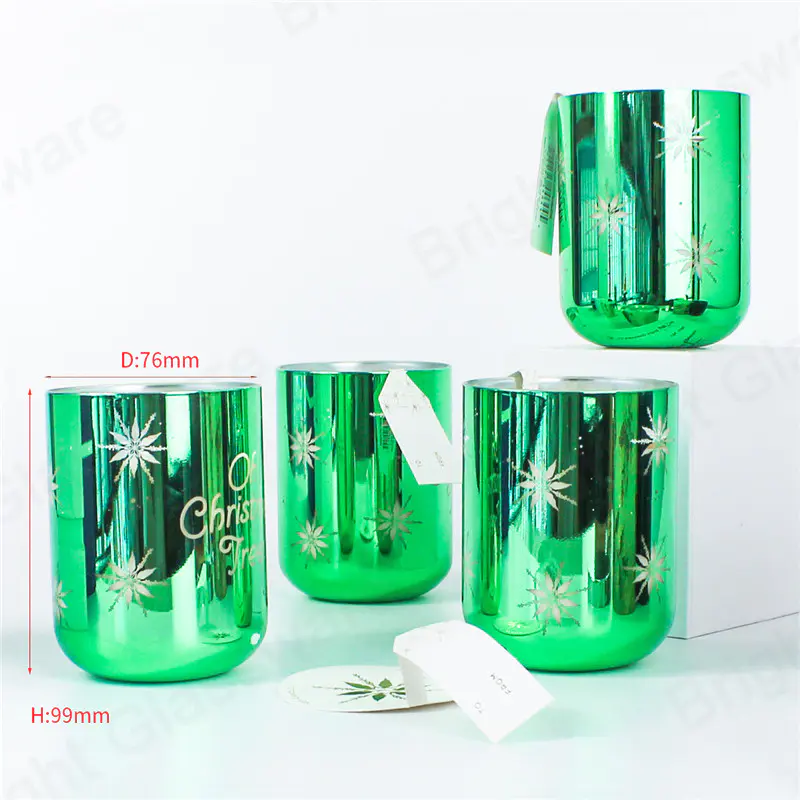 популярный рождественский предмет снежинка дизайн зеленые ароматизированные стеклянные свечи банка для подарка домашнего декора