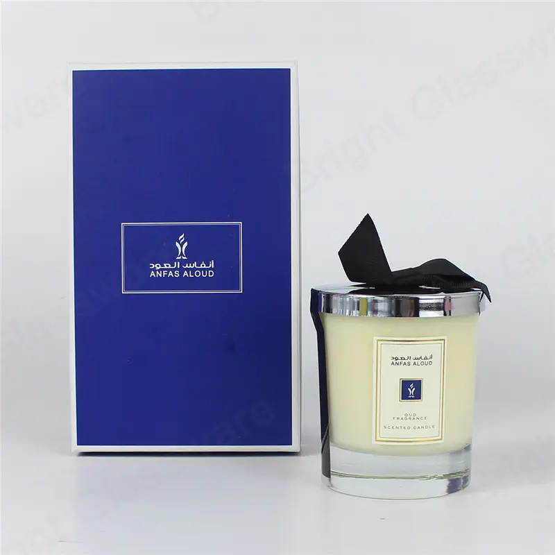 custom ribbon decoration private label candle jar and box paraffin scented perfume candle gift set 