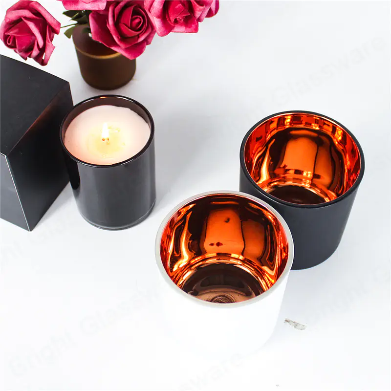 14oz porte-bougies en verre noir mat placage intérieur or rose blanc givré pots de bougies