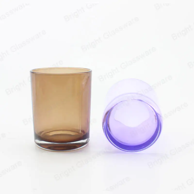 紫棕色玻璃烛台半透明蜡烛罐出售