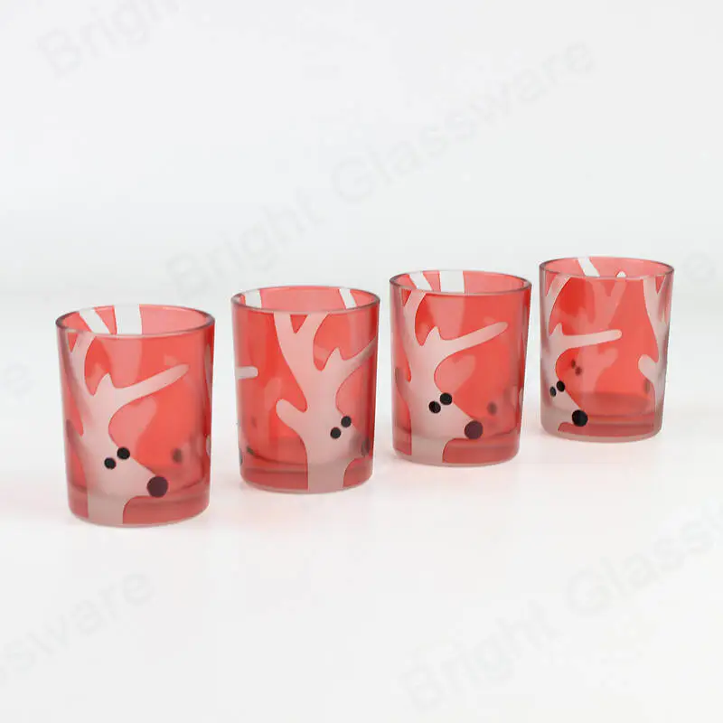 4 件粉红色迷你 3 盎司茶灯鹿玻璃蜡烛罐圣诞装饰