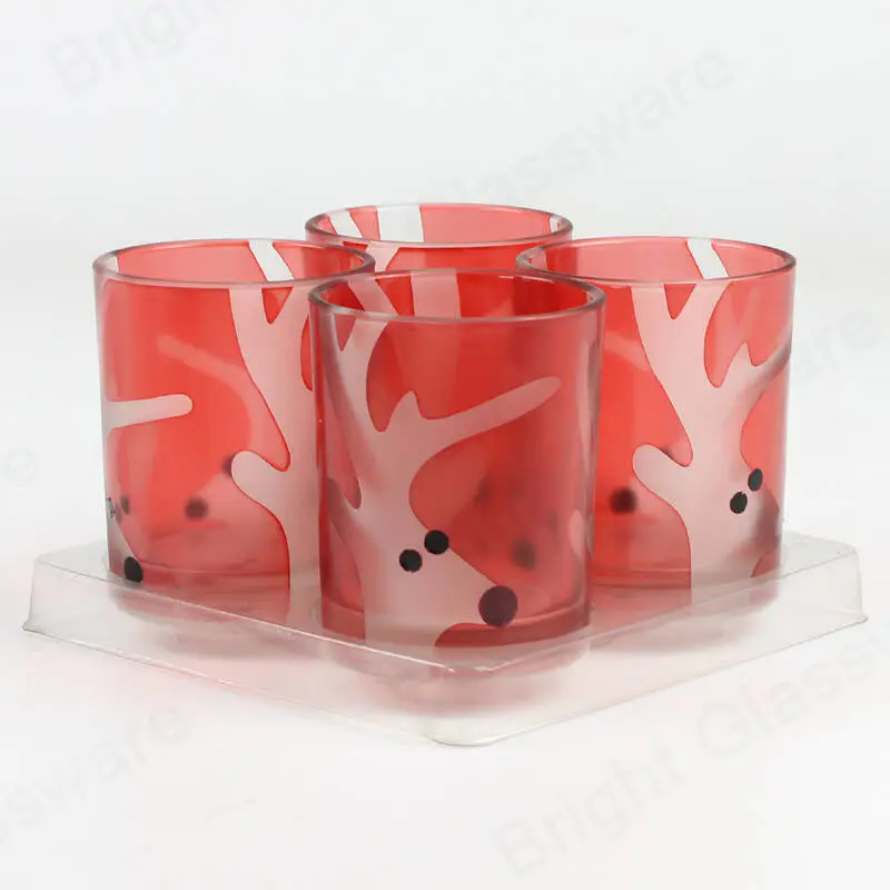 4 قطع اللون الوردي مصغرة 3oz الشاي ضوء الغزلان الزجاج شمعة جرة لزينة عيد الميلاد