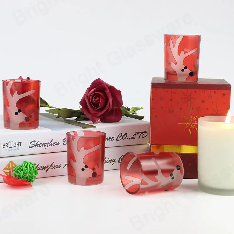 4pcs color rosa mini 3oz té luz ciervo jarra de vela de vidrio para decoración navideña