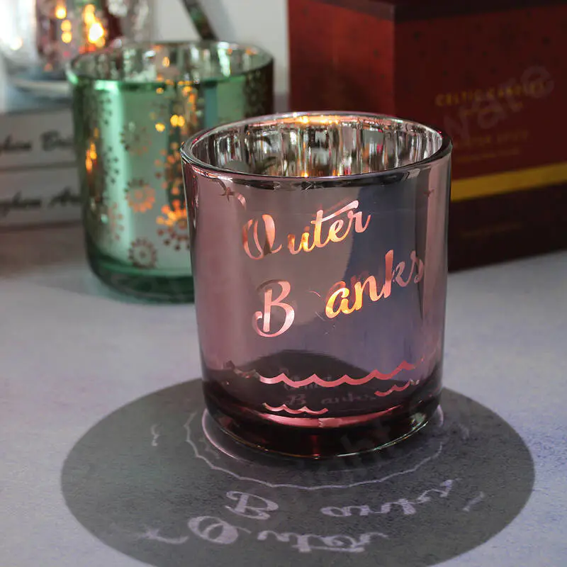 Tarro de vela de vidrio rosa rosa romántico personalizado para la decoración de la habitación