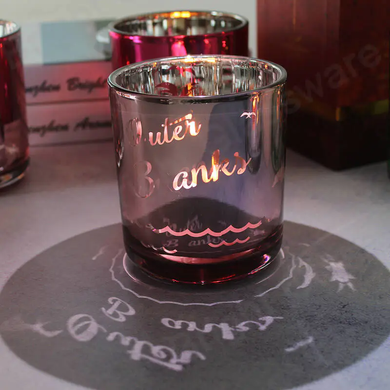 Tarro de vela de vidrio rosa rosa romántico personalizado para la decoración de la habitación