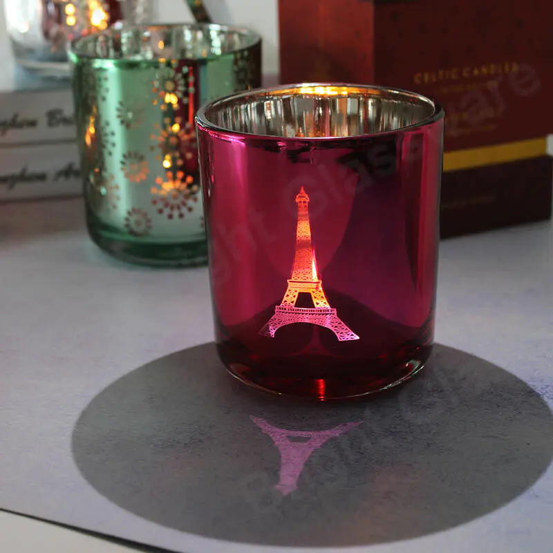 Unique 14oz verre Tour Eiffel Bougie Pot pour cadeau de Noël