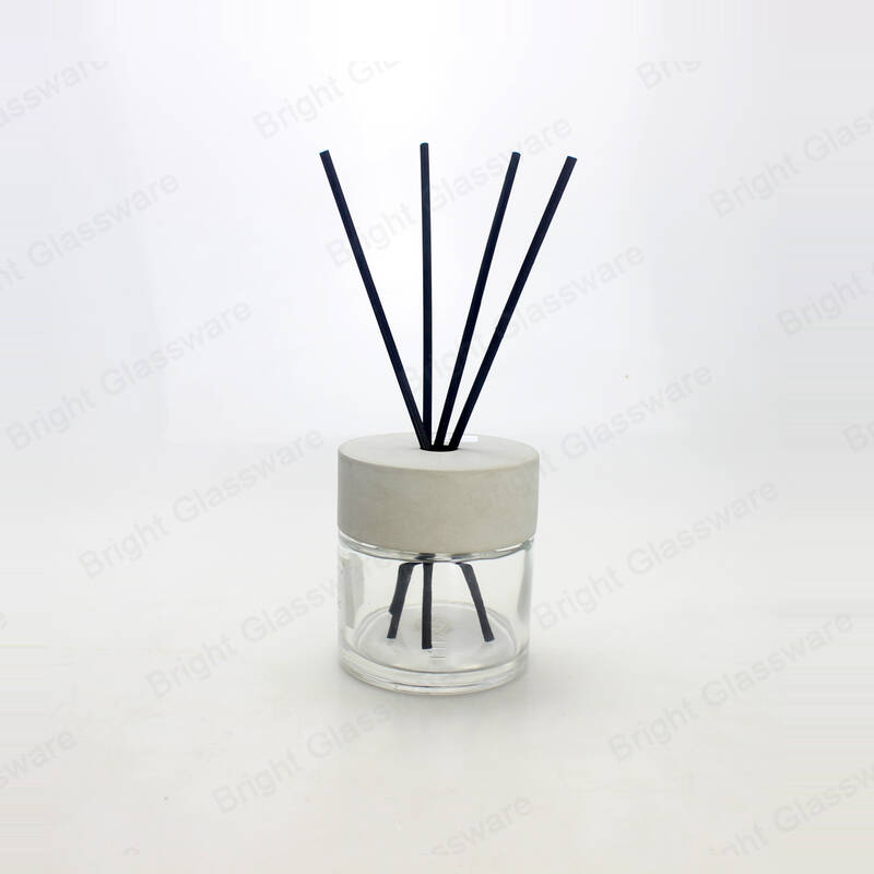 clear round reed diffuser glass bottle 100ml with black stick and cement cap