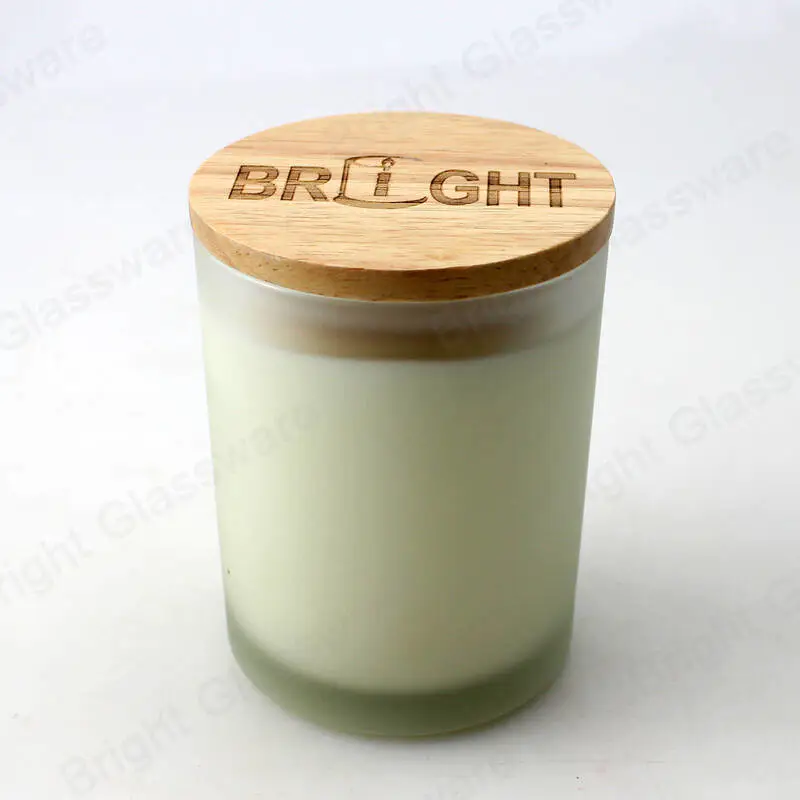 定制品牌徽标磨砂玻璃蜡烛罐，带木盖，用于制作香薰蜡烛